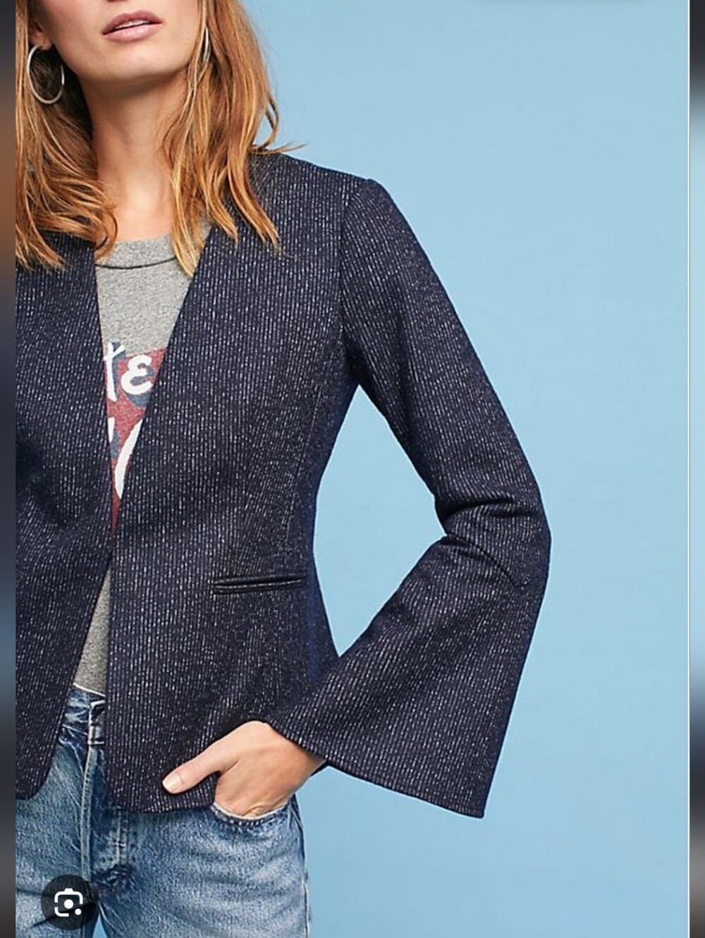 Cartonnier Anthropologie Navy Pinstripe Collarless Blazer_Wool Blend_12